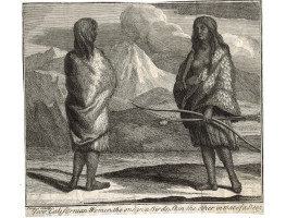 'Two Californian Women, the one in a Birds; Skin the other in that of a Deer' Two native American women, one with bow and arrow, by John Pine.