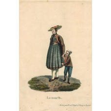 'Luzerne'. Woman and boy in local costume.