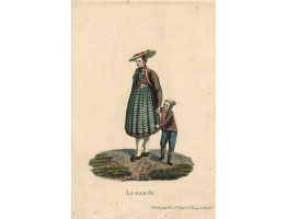 'Luzerne'. Woman and boy in local costume.
