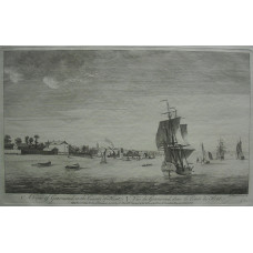 'A View of Gravesend in the County of Kent' Town, quays and shipping by the coast. Title in English and French.