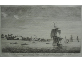 'A View of Gravesend in the County of Kent' Town, quays and shipping by the coast. Title in English and French.