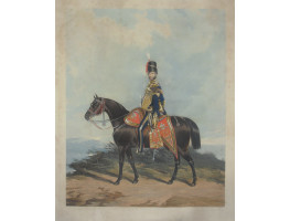 Lt.-Gen. the Hon. Henry Beauchamp Lygon, Colonel of the 10th Hussars, in uniform, on horseback by J. Harris.