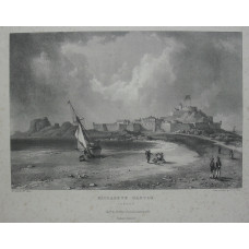 Elizabeth Castle Jersey, Soldiers and other figures walking on the beach by W. Gauci from a sketch by N. de Caris