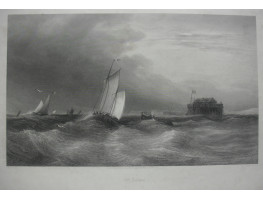 'Off Calais' Shipping off coast, with fort to right, by Thomas Abiel Prior [1809-1886]