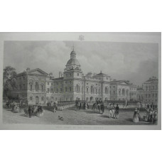 'West Front of the Horse Guards'. Foot guards on parade with spectators, after J. Marchant and engraved by H. Adlard [1824-1869].