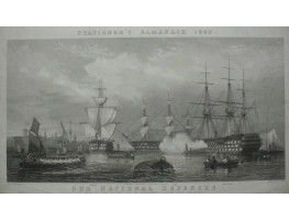 'Our National Defences Men of War Fitting Out at Sherness Guard Ship Saluting'. Ships in harbour, launches in foreground after G.H. Andrews and engraved by Thomas Abiel Prior [1809-1886].