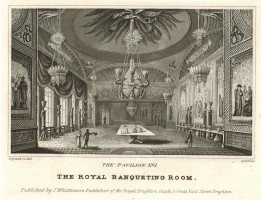 'The Pavilion. No. 1 The Royal Banqueting Room, No.2 The Music Gallery'. Interiors, by E. Brain.