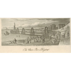 'The Chain Pier. Brighton'. Figures on beach, yachts at sea.