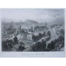 "Edinburgh from Calton Hill". View across Princes Street and the Castle, after Birket Foster by T. Heawood.