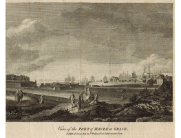 'View of the Port of Havre de Grace'. View of harbour for shipping and figures.