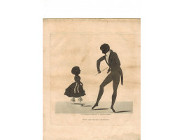 'The Dancing Lesson'. The Dancing Master playing the fiddle and dancing while a young girl tries the steps, by J. Bruce.