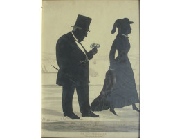 'Sea Side Sketches No 1. "The Lion in Love"' Man in top hat with posy following Lady.