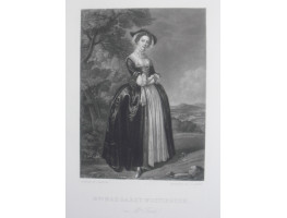 Engraved Portrait of  Peg Woffington, as Mrs Ford, Full Length, in landscape, after J. Haytley by G.S. Shury.