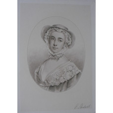 Engraved Portrait of  Peg Woffington, as Phebe, Head and shoulders, wearing bonnet, in oval, by Edward William Stodart [1841-1914].