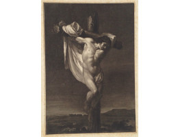 Christ on the cross in landscape.