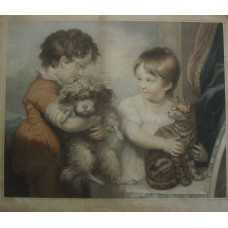 The Rival Favorites. Two children with cat and dog, by Anthony Cardon [1772-1813].