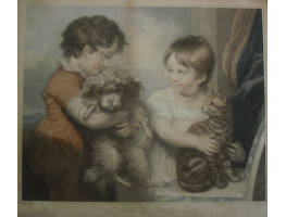 The Rival Favorites. Two children with cat and dog, by Anthony Cardon [1772-1813].