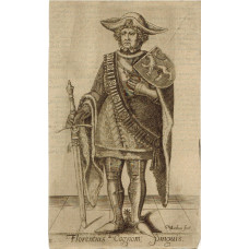 Engraved Portrait of 'Florentius 2 Cognom: Pinguis' Floris II of Netherlands, Full Length, in armour holding sword.