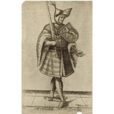 Engraved Portrait of 'Arnoldus Hollandie' Arnulf of Frisia, Full Length, in armour holding sword.