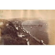 Sandown Beach, showing pier and bathing huts,