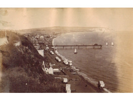 Sandown Beach, showing pier and bathing huts,