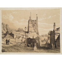 'Widcombe Old Church Bath' Figures walking in street,Prior Park in Distance, by John Syer [1815-1885].