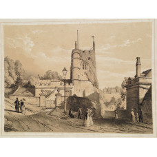 'Widcombe Old Church Bath' Figures walking in street,Prior Park in Distance, by John Syer [1815-1885].