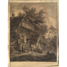 The Cottagers, Cottage with peasants, children and animals, engraved by William Woollett [1735-1785] and etching in landscape by John Browne [1741-1801].