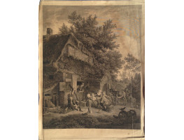 The Cottagers, Cottage with peasants, children and animals, engraved by William Woollett [1735-1785] and etching in landscape by John Browne [1741-1801].