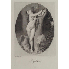 'Angelique' Naked Woman chained to rock, oval, with decorated surround, by L?opold Flameng [1831-1911].