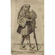 Engraved Portrait of 'Joannes Hollandiae' John I Full Length, in armour holding sword and shield.