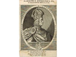 Engraved Portrait of Albertus, Head and Shoulders, in profile, to right, in armour, wearing crown, within oval,