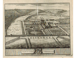 Bird's Eye View of  the Country House, Hampton Court showing house, gardens and woodland after J. Kip by Pieter Van der Aa  [1659-1733].