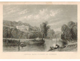 View of  the Country House, Axwell Park, after T. Allom by T.A. Prior. Man fishing in foreground.