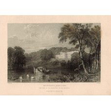 View of  the Country House, Wynward Seat of Marquess of Londonderry, after T. Allom by W. Floyd. Ceremonial rowing boat on river.