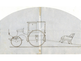 DRAWING, in ink, showing carriage in profile, with chair on incline