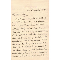AUTOGRAPH LETTER Signed, 10 Hyde Mansions, N.W. 24 December 1893, 3pp,