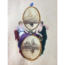 Each leaf has decorative frames exquisitely executed in watercolour, incorporating birds, animals, flowers, butterflies, women, hunting scenes, signed with monogram BSC, to take photographs of family, buildings and paintings, (some  without photographs pa