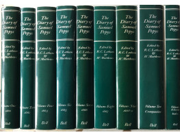 Diary of Samuel Pepys, A New and Complete Transcription edited by Robert Latham and WIlliam Matthews . 9 (of 11 vols.) lacking vols. IV & V but  including Companion and Index.