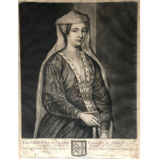 Engraved Portrait of Elisabetha de Clare Comtissa de Ulster, Three-quarter length, wearing veil and holding book by John Faber [c.1660-1721].