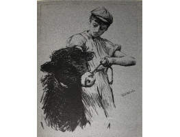 'A Study' Boy holding steer.