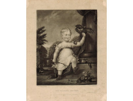 'The Peacock's Feather, Infant holding whip and hat with peacock's feather, after C. Linsell.