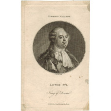 Engraved Portrait of Lewis XVi King of France. Head and Shoulders, in oval, by W. Bromley.