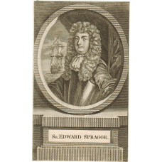 Engraved Portrait of Spragge, half length, in uniform, in oval on pedestal.