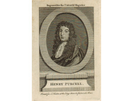 Engraved Portrait of Purcell, Head and Shoulders, in oval, on pediment, after R. White.