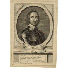 Engraved Portrait, "Olivier Cromwel Protecteur' Head and shoulders in armour, within oval, with tablet below.