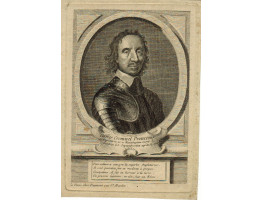 Engraved Portrait, "Olivier Cromwel Protecteur' Head and shoulders in armour, within oval, with tablet below.