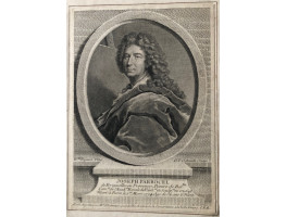Engraved Portrait of Parrocel, Head and shoulders with easel, within oval, with tablet below, after Rigaud By G.F. Schmidt [1712-1775].