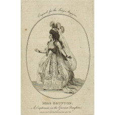 Engraved Portrait of Mrs Merry, as Euphrasia in The Grecian Daughter, Full-Length, with crown and feathers, and train.to left, in oval,