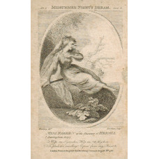 Engraved Portrait of Farren, in the Character of Hermia, Full Length, seated, in oval, after Ramberg by Newham.